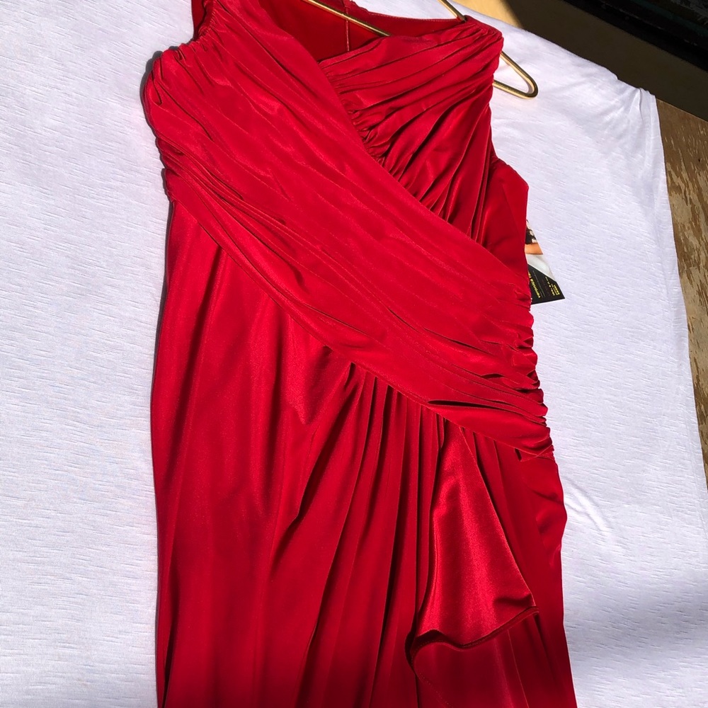 Red Strappy Mesh rushed midxi dress